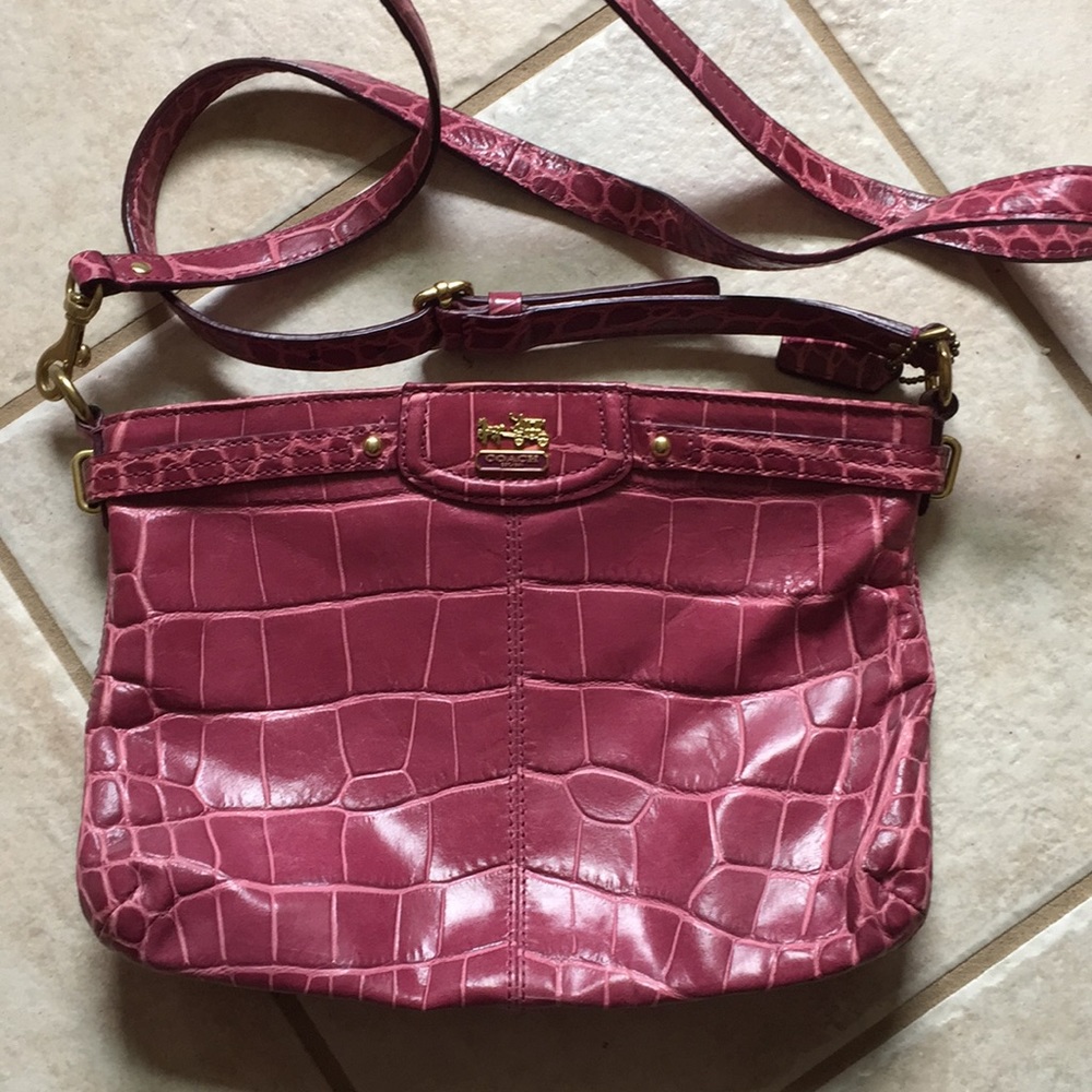 Coach Pink Croc Embossed Crossbody Bag